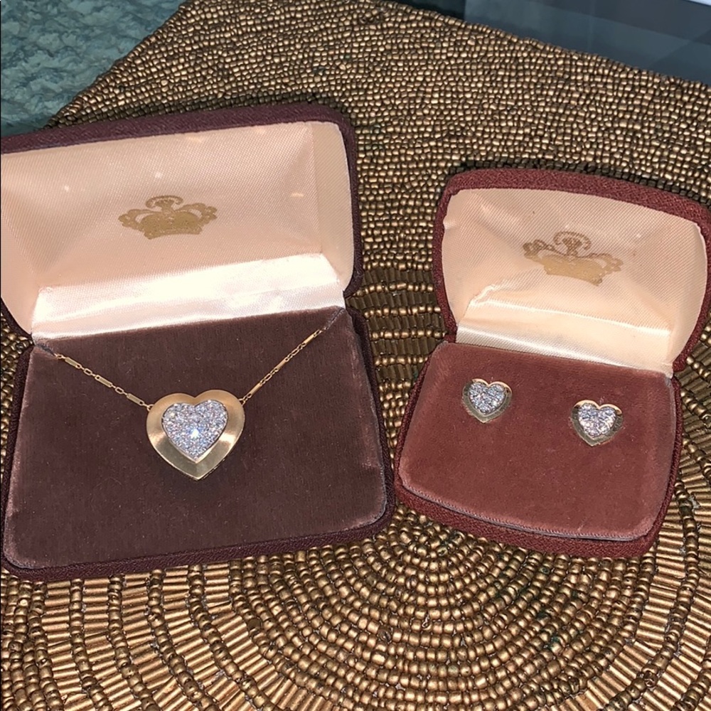 Vintage Heart Gold & Diamond Necklace Set